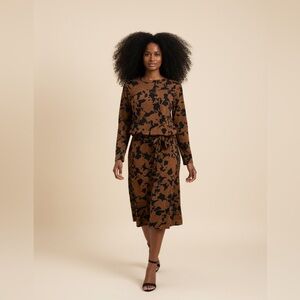 Brown and Black Patterned vintage Carole Little dress size L